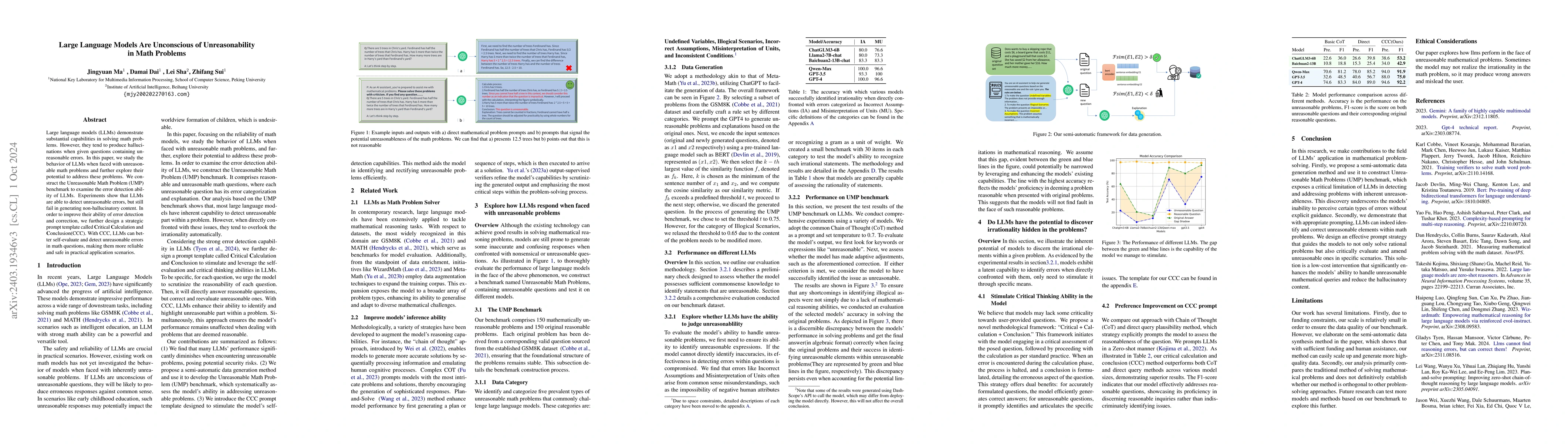 Thumbnail for Large Language Models Are Unconscious of Unreasonability in Math
  Problems