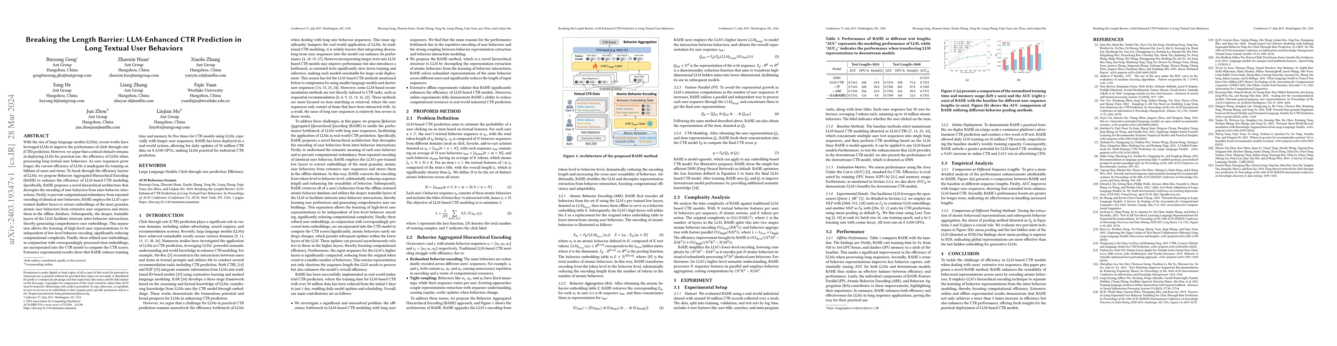 Thumbnail for Breaking the Length Barrier: LLM-Enhanced CTR Prediction in Long Textual
  User Behaviors