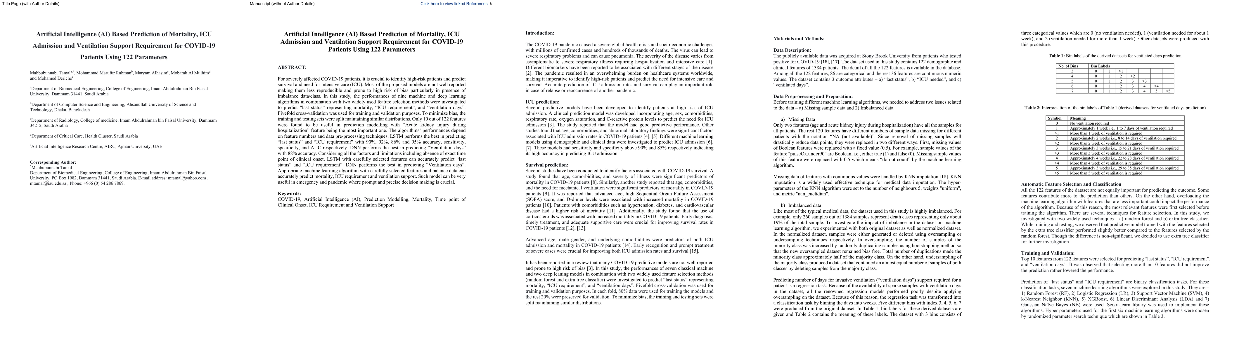 Thumbnail for Artificial Intelligence (AI) Based Prediction of Mortality, for COVID-19
  Patients