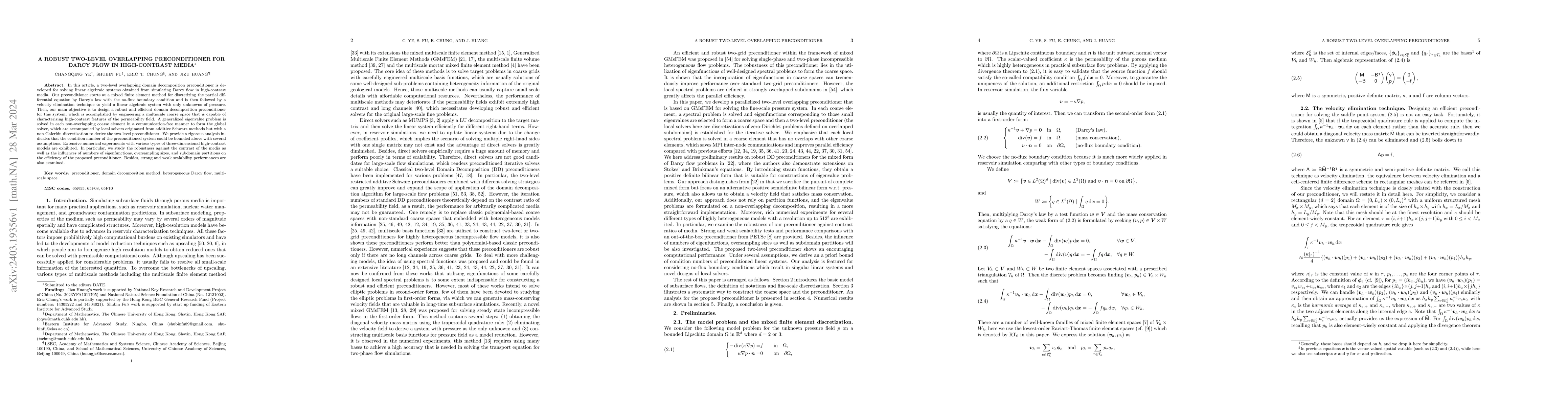Thumbnail for A robust two-level overlapping preconditioner for Darcy flow in
  high-contrast media