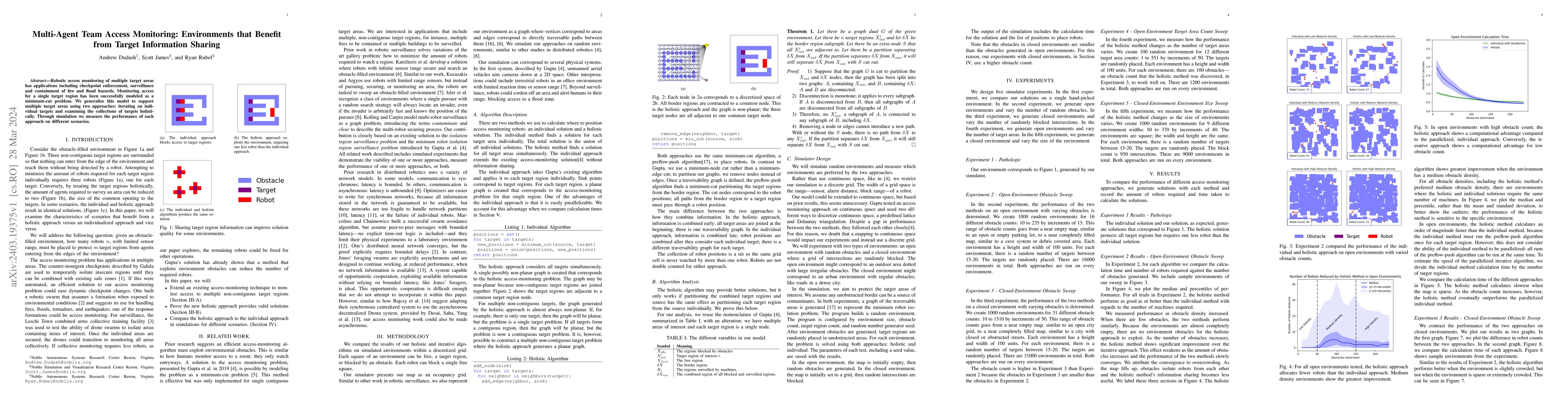 Thumbnail for Multi-Agent Team Access Monitoring: Environments that Benefit from
  Target Information Sharing