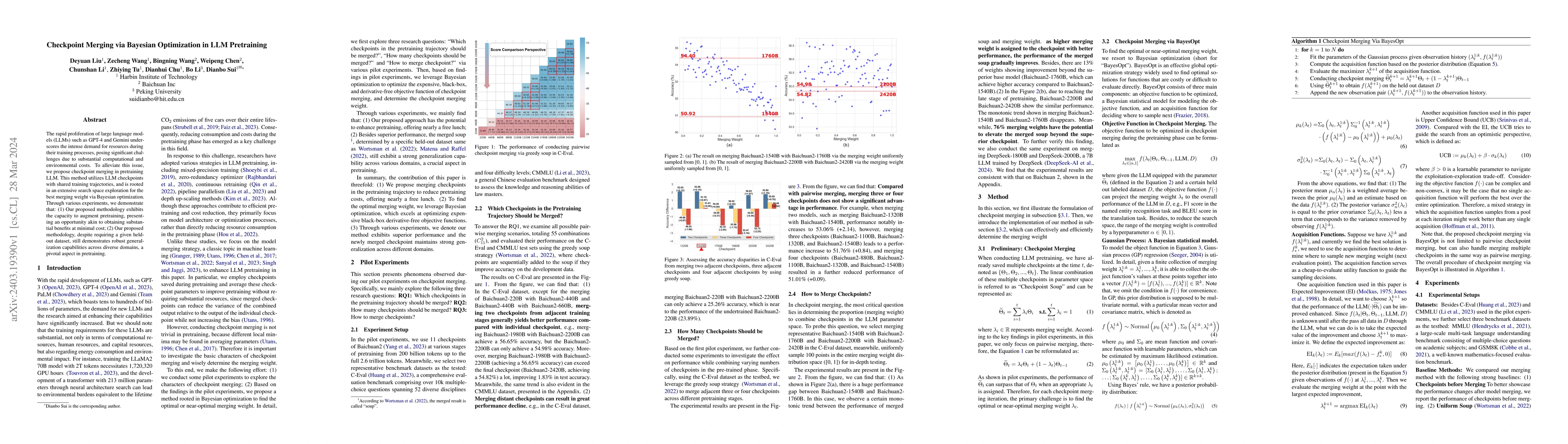 Thumbnail for Checkpoint Merging via Bayesian Optimization in LLM Pretraining