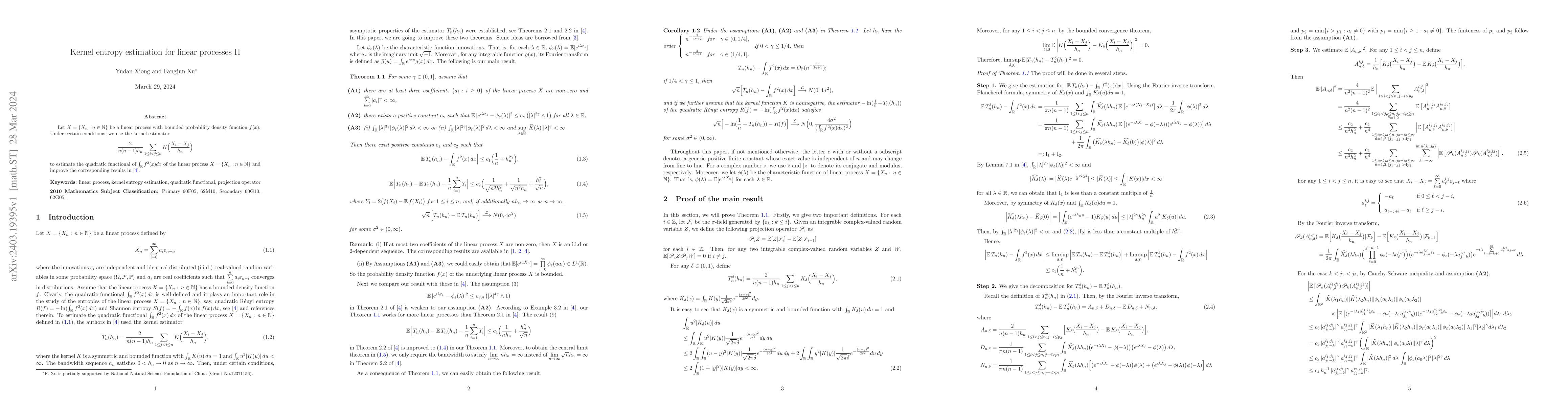 Thumbnail for Kernel entropy estimation for linear processes II