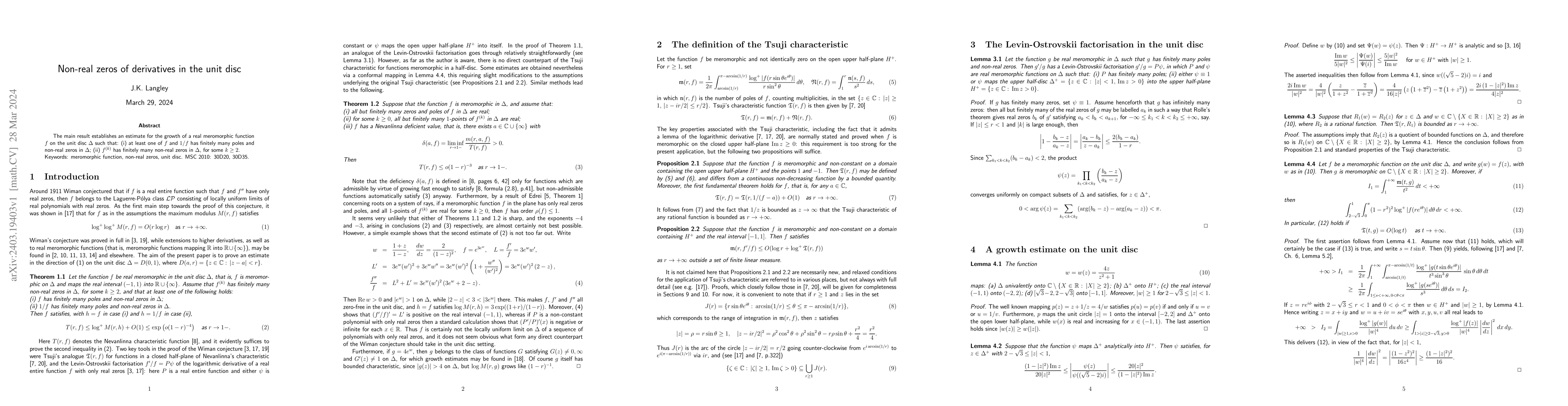 Thumbnail for Non-real zeros of derivatives in the unit disc