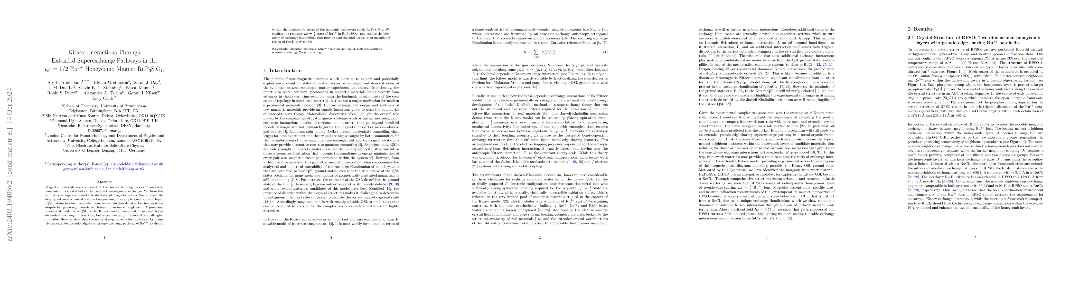 Thumbnail for Kitaev Interactions Through an Extended Superexchange Pathway in the
  jeff = 1/2 Ru3+ Honeycomb Magnet, RuP3SiO11