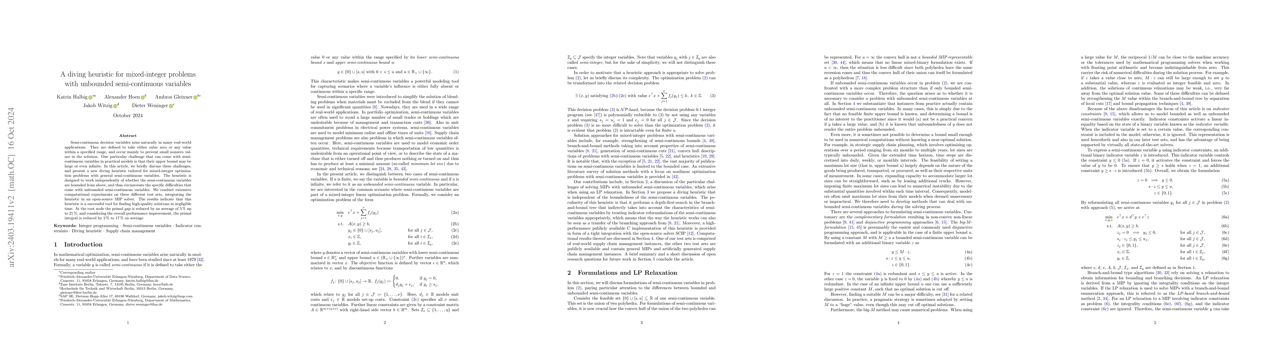 Thumbnail for A diving heuristic for mixed-integer problems with unbounded
  semi-continuous variables