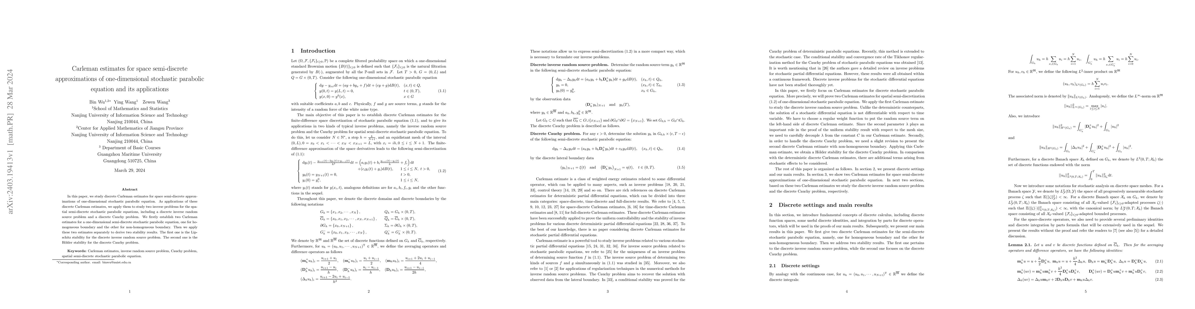 Thumbnail for Carleman estimates for space semi-discrete approximations of
  one-dimensional stochastic parabolic equation and its applications