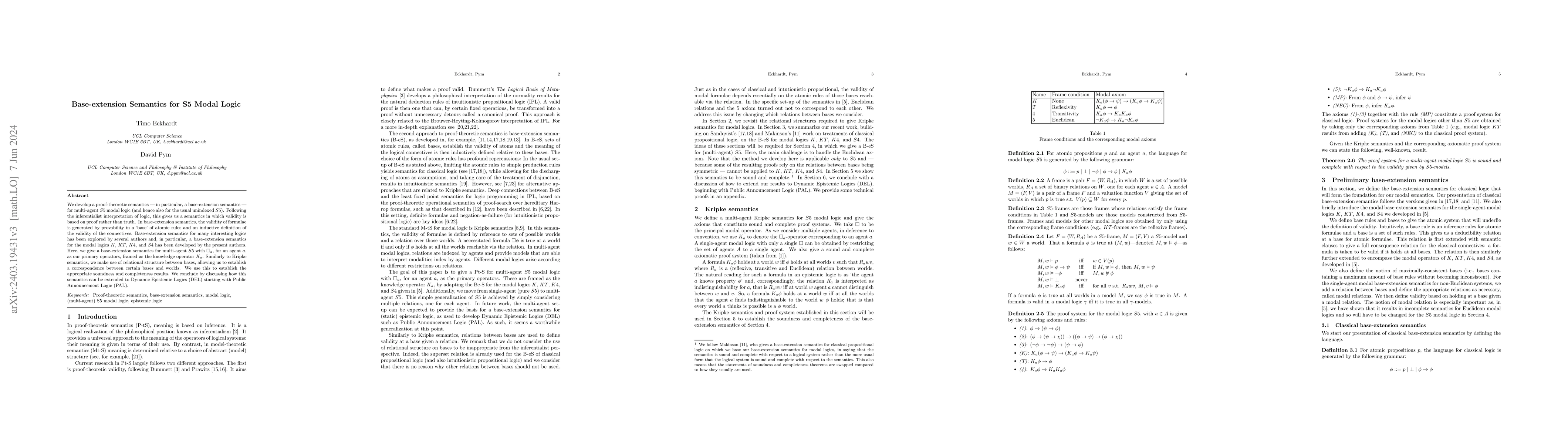 Thumbnail for Base-extension Semantics for S5 Modal Logic