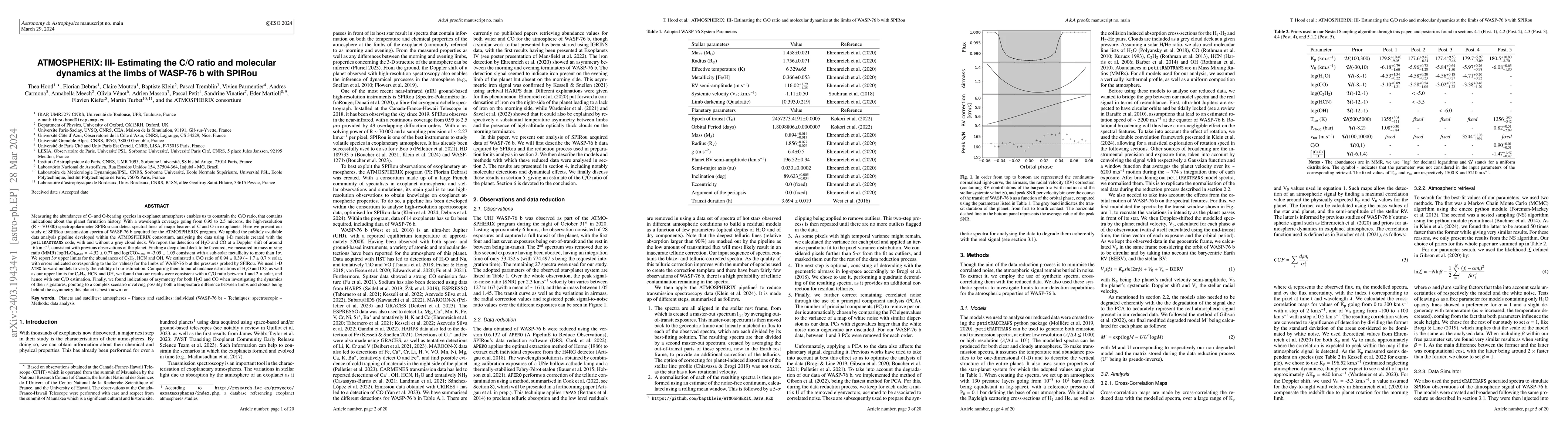 Thumbnail for ATMOSPHERIX: III- Estimating the C/O ratio and molecular dynamics at the
  limbs of WASP-76 b with SPIRou