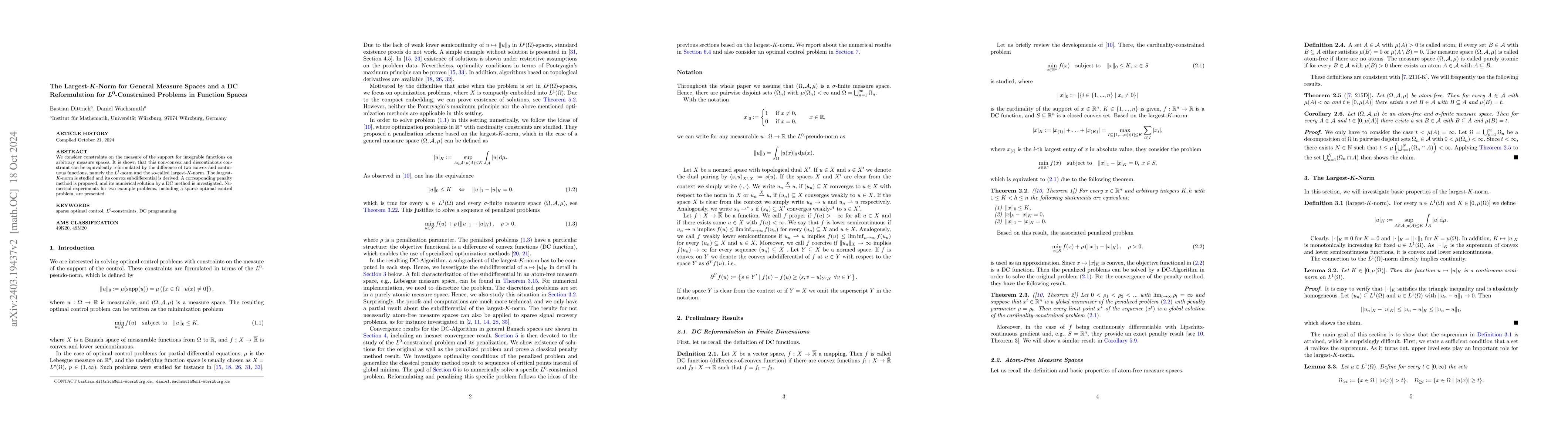 Thumbnail for The largest-$K$-norm for general measure spaces and a DC Reformulation
  for $L^0$-Constrained Problems in Function Spaces