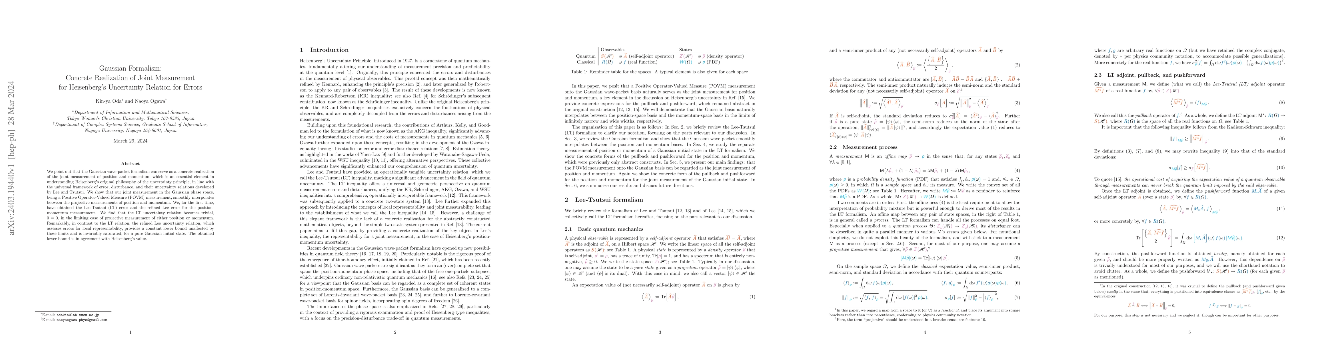 Thumbnail for Gaussian Formalism: Concrete Realization of Joint Measurement for
  Heisenberg's Uncertainty Relation for Errors