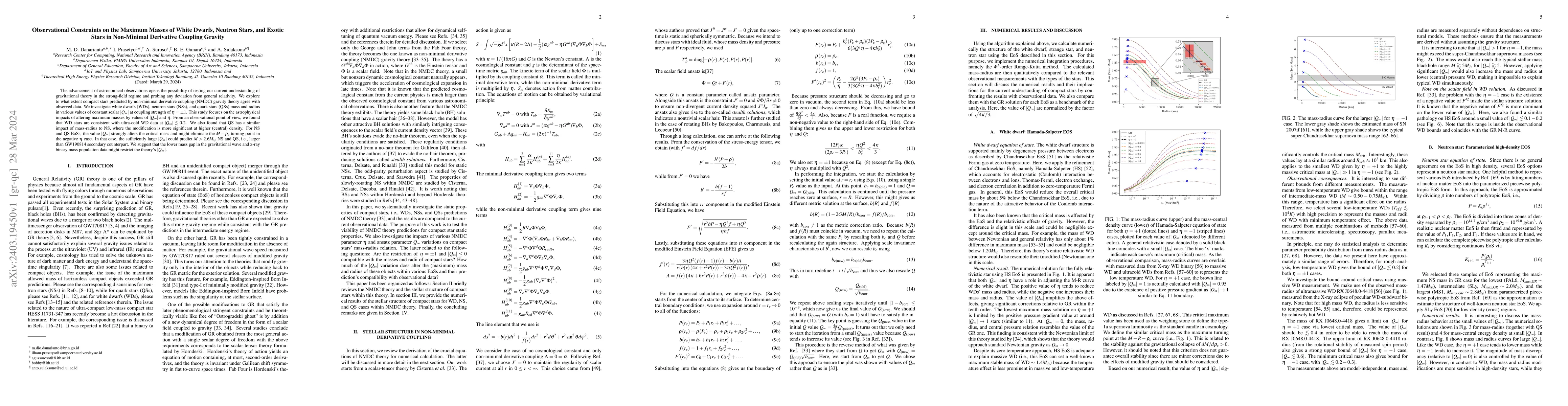 Thumbnail for Observational Constraints on the Maximum Masses of White Dwarfs, Neutron
  Stars, and Exotic Stars in Non-Minimal Derivative Coupling Gravity