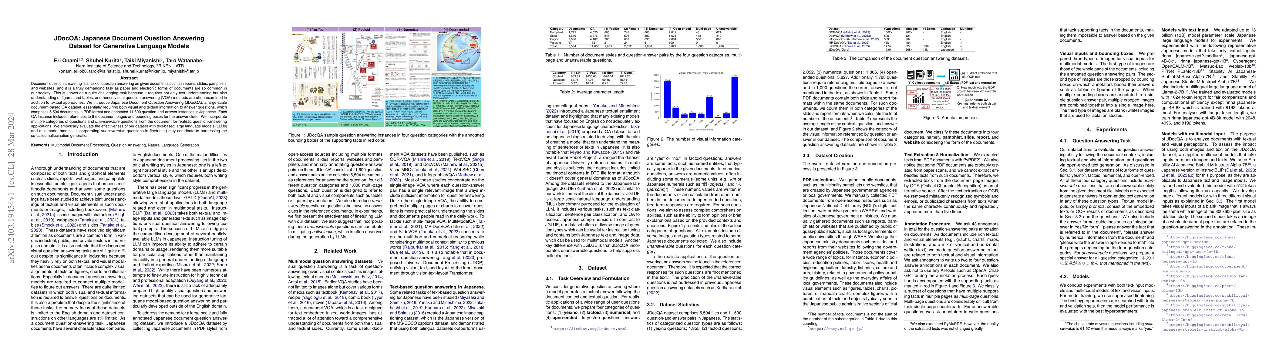 Thumbnail for JDocQA: Japanese Document Question Answering Dataset for Generative
  Language Models