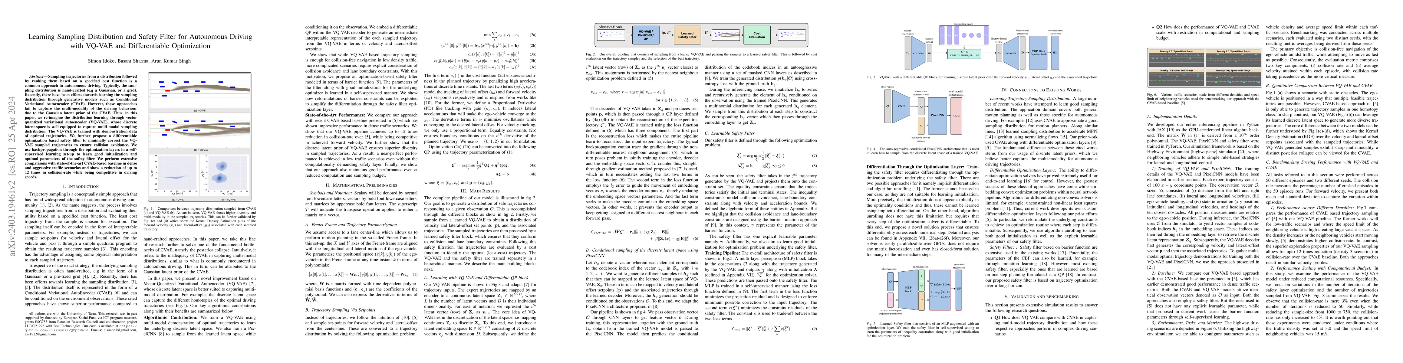 Thumbnail for Learning Sampling Distribution and Safety Filter for Autonomous Driving
  with VQ-VAE and Differentiable Optimization
