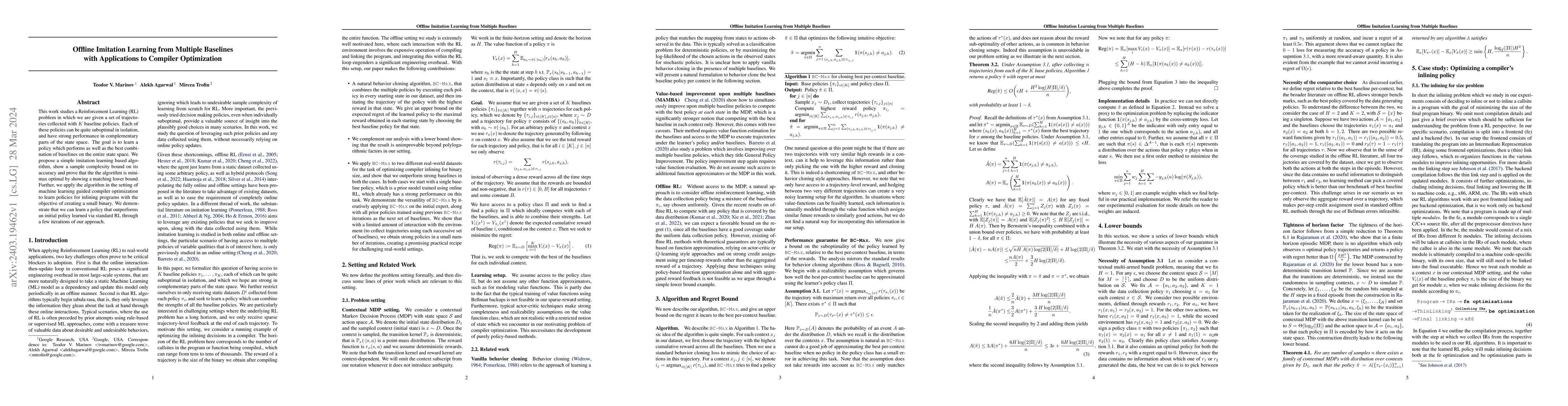 Thumbnail for Offline Imitation Learning from Multiple Baselines with Applications to
  Compiler Optimization