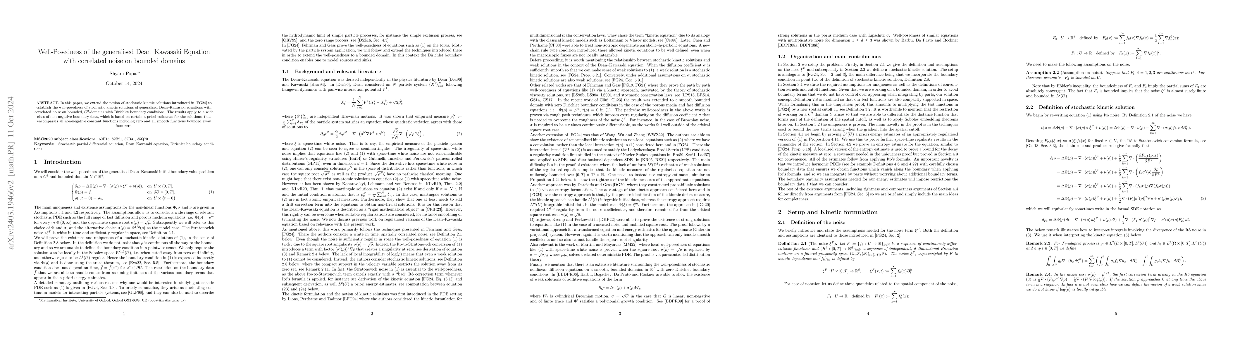 Thumbnail for Well-Posedness of the generalised Dean-Kawasaki Equation with correlated
  noise on bounded domains