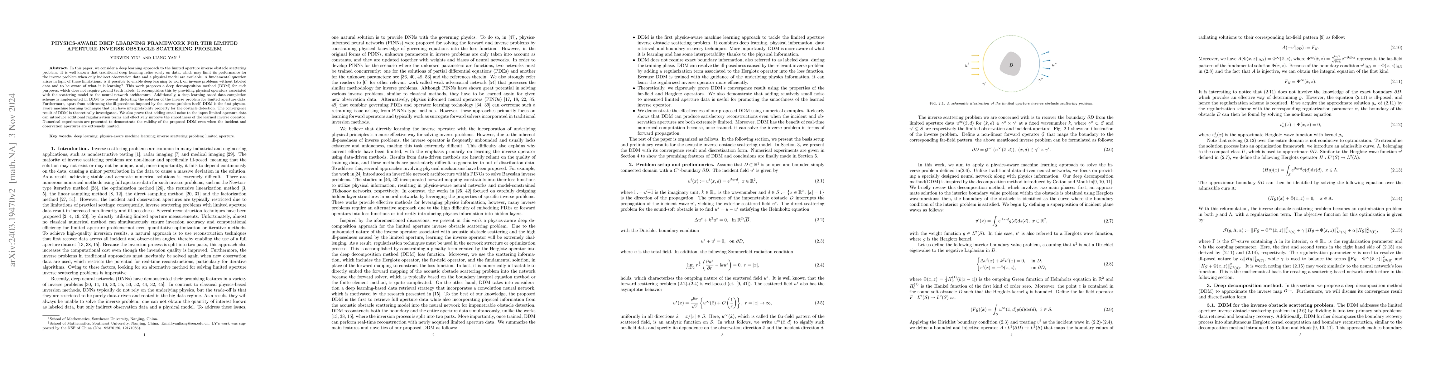 Thumbnail for Deep decomposition method for the limited aperture inverse obstacle
  scattering problem
