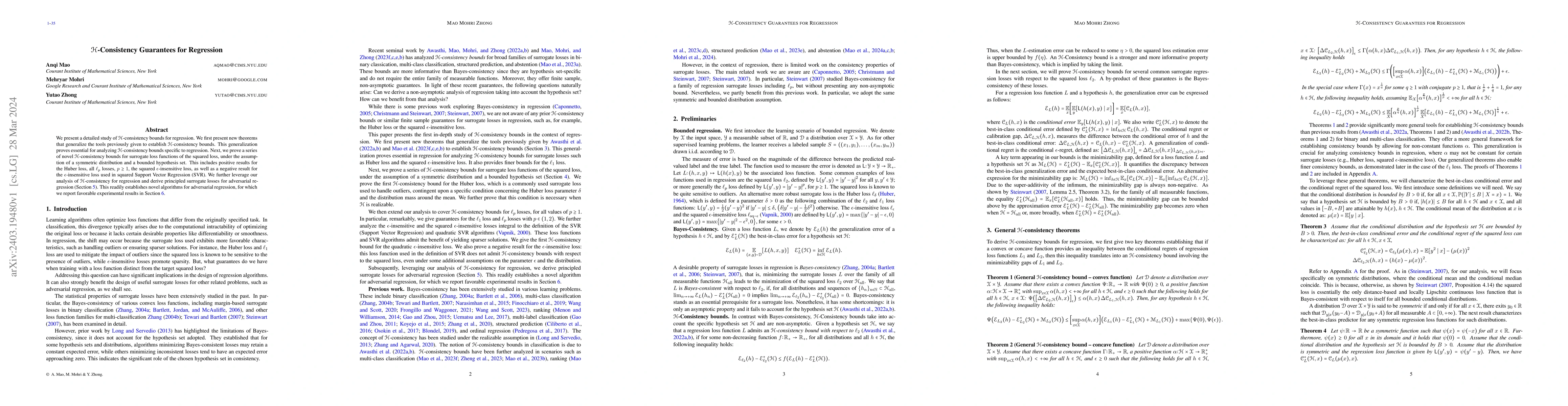 Thumbnail for $H$-Consistency Guarantees for Regression