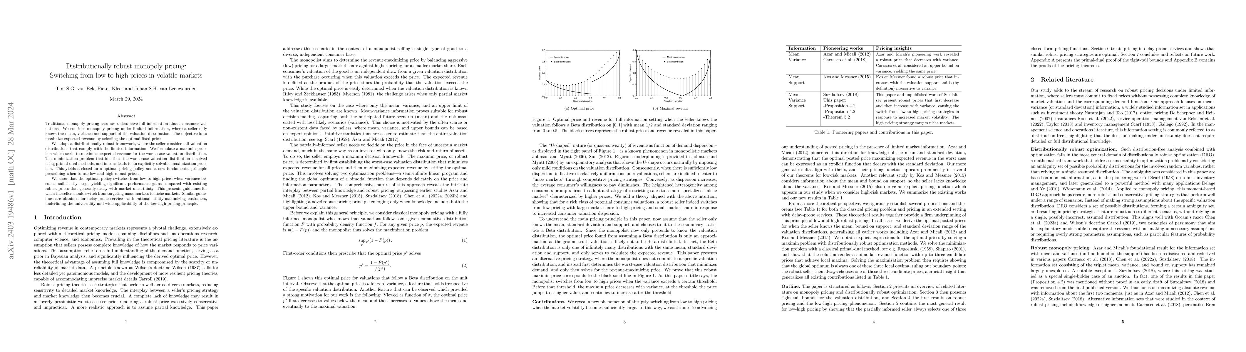 Thumbnail for Distributionally robust monopoly pricing: Switching from low to high
  prices in volatile markets