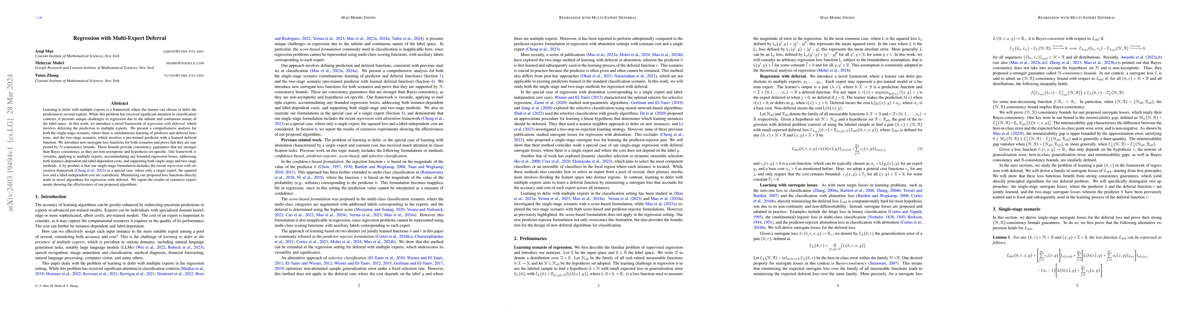 Thumbnail for Regression with Multi-Expert Deferral