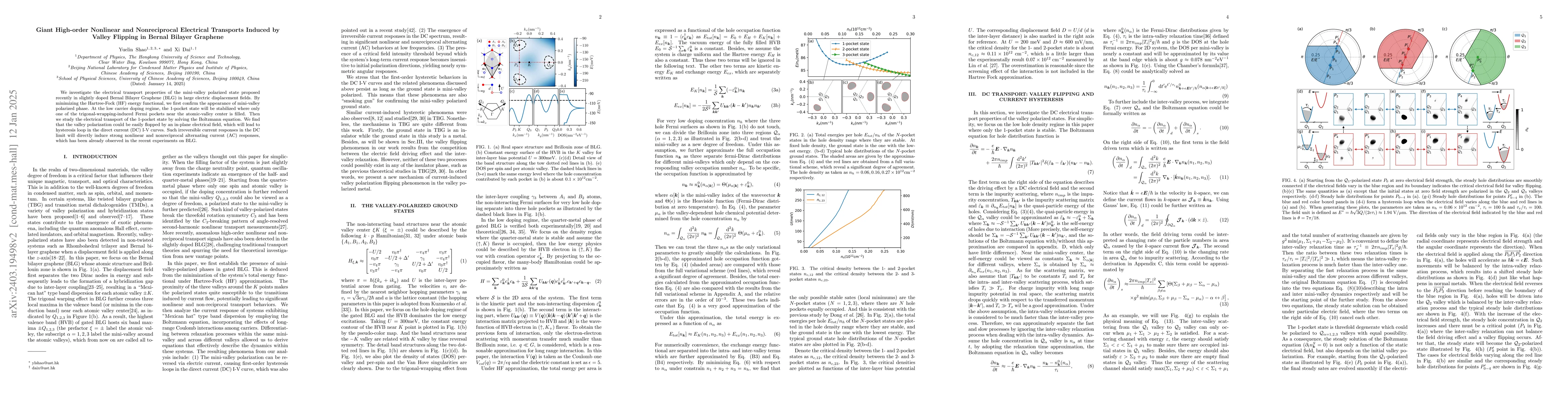 Thumbnail for Giant High-order Nonlinear and Nonreciprocal Electrical Transports
  Induced by Valley Flipping in Bernal Bilayer Graphene