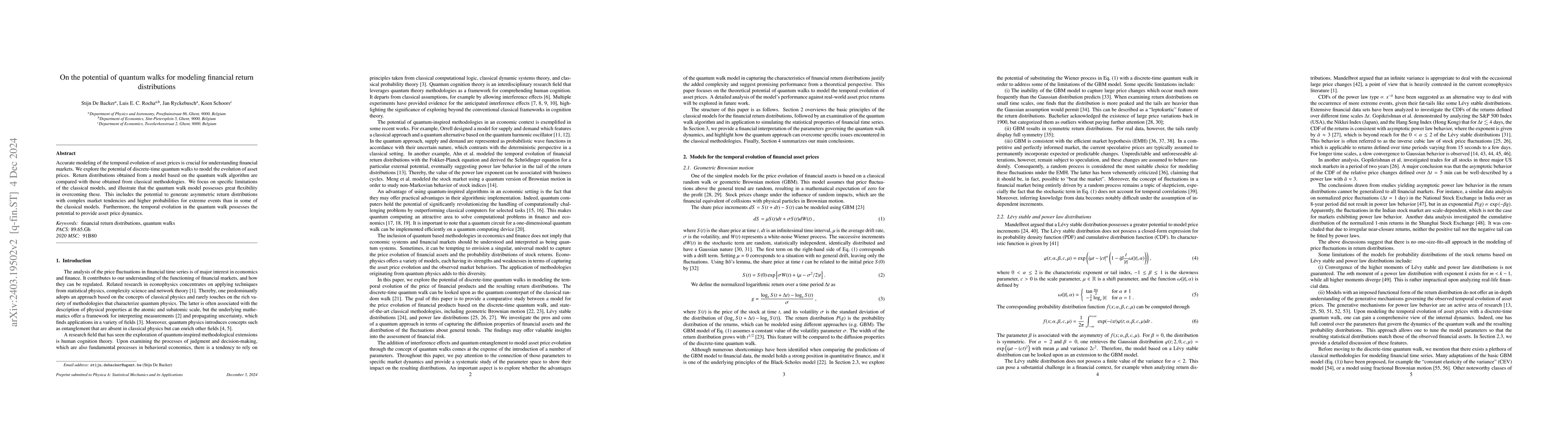 Thumbnail for On the potential of quantum walks for modeling financial return
  distributions