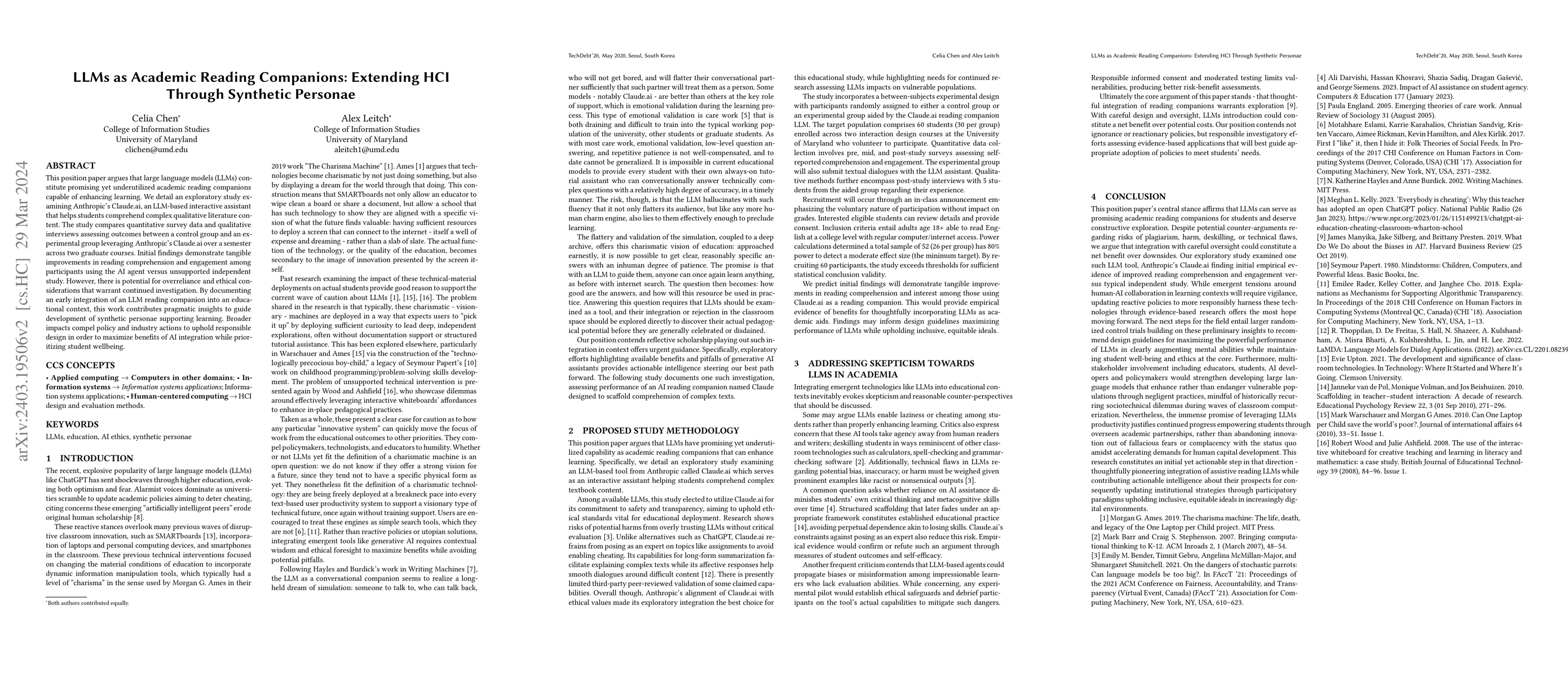 Thumbnail for LLMs as Academic Reading Companions: Extending HCI Through Synthetic
  Personae