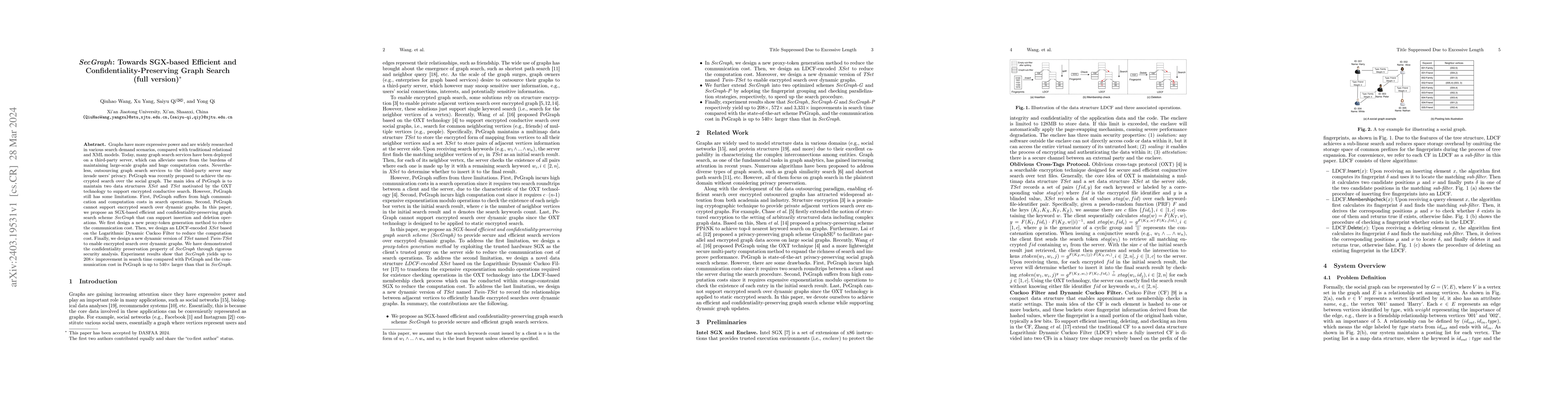 Thumbnail for SecGraph: Towards SGX-based Efficient and Confidentiality-Preserving
  Graph Search
