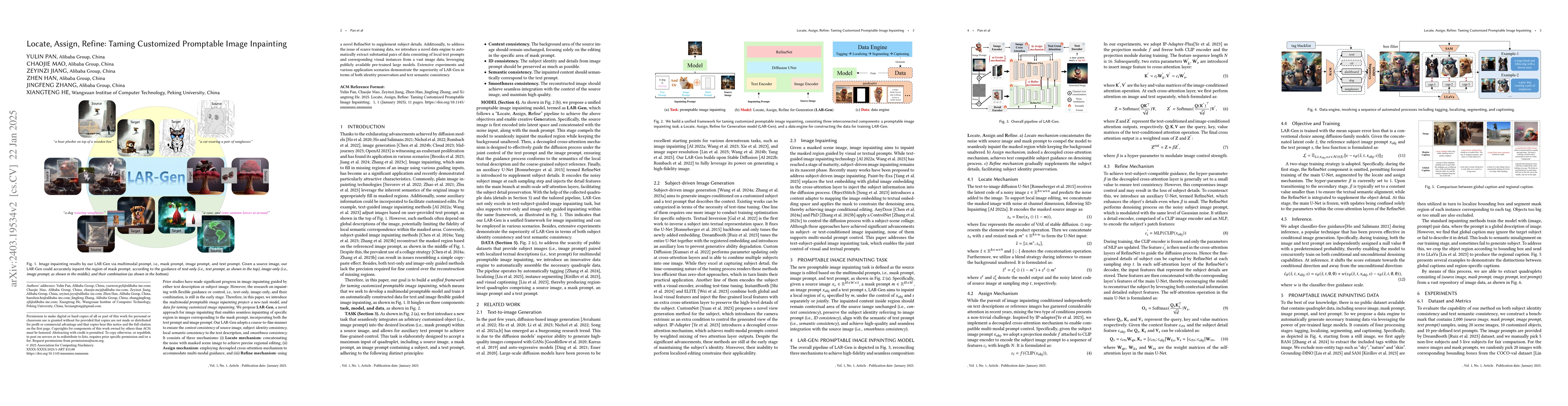 Thumbnail for Locate, Assign, Refine: Taming Customized Image Inpainting with
  Text-Subject Guidance