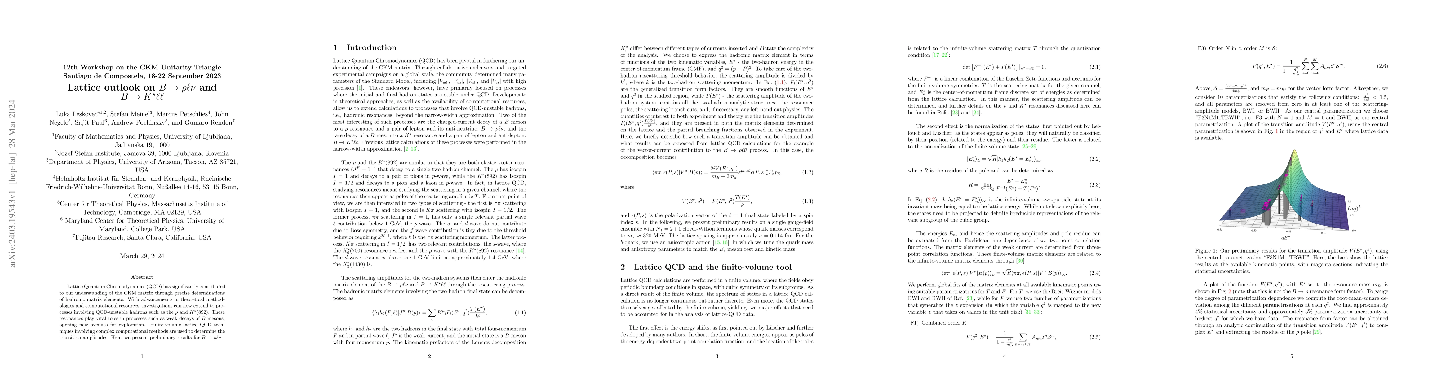 Thumbnail for Lattice outlook on $B\to\rho\ell\bar{\nu}$ and $B\to K^\star \ell \ell$
