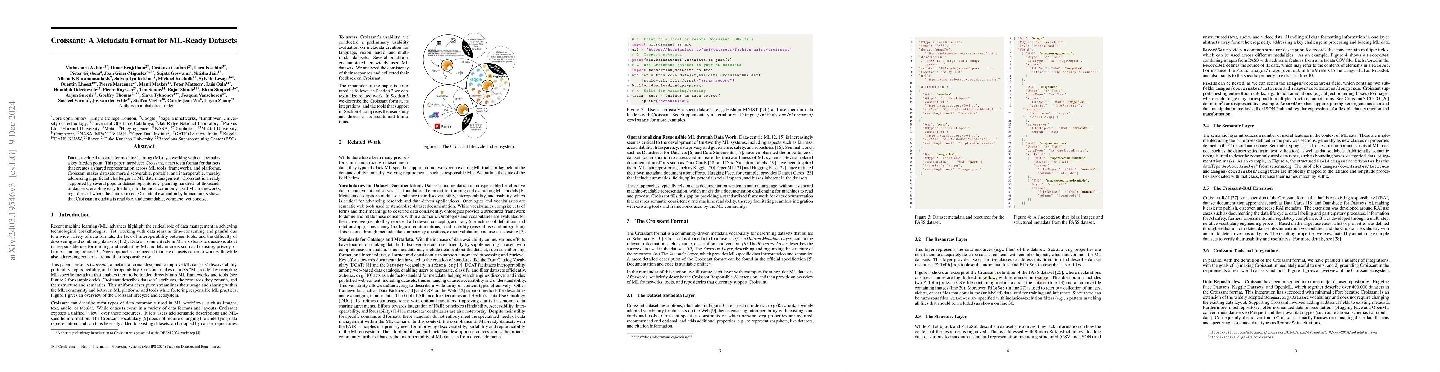 Thumbnail for Croissant: A Metadata Format for ML-Ready Datasets