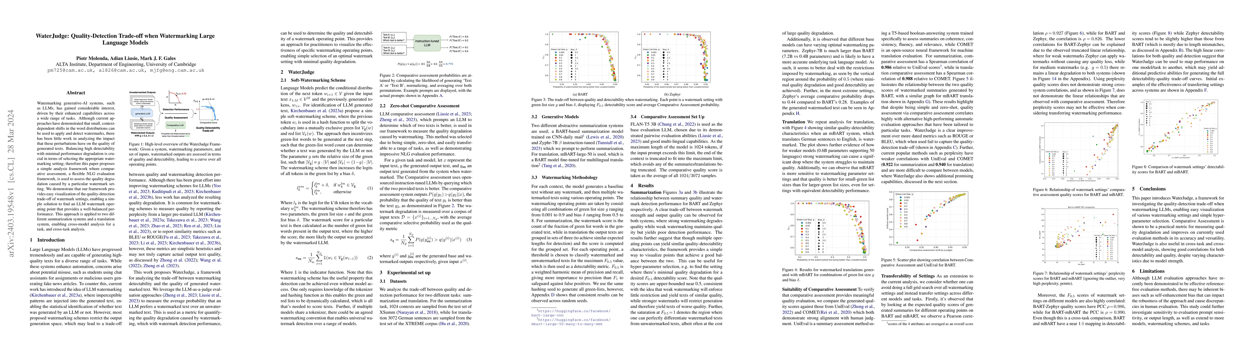 Thumbnail for WaterJudge: Quality-Detection Trade-off when Watermarking Large Language
  Models