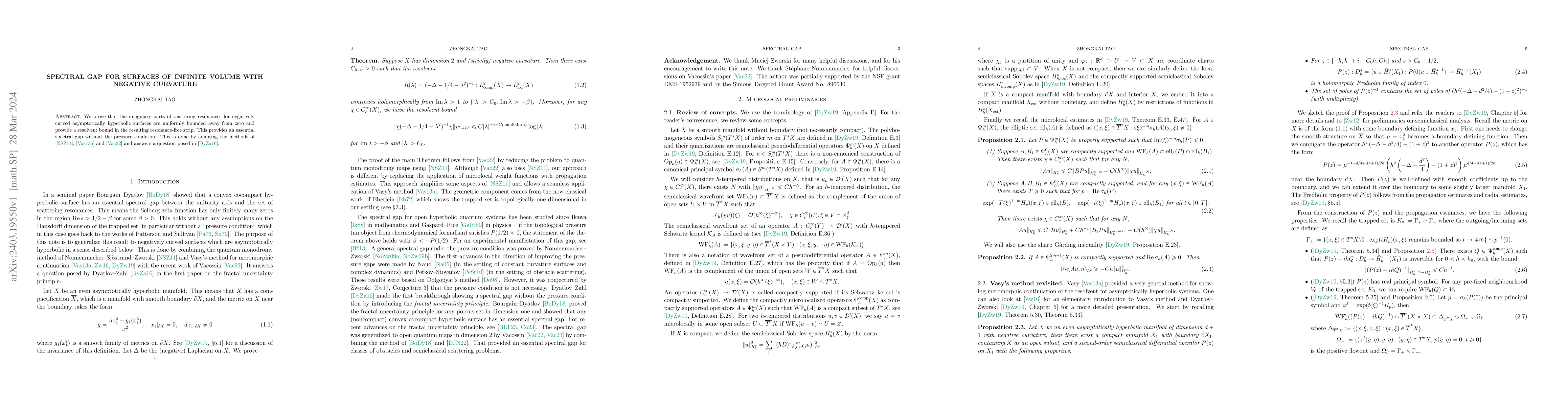 Thumbnail for Spectral gap for surfaces of infinite volume with negative curvature