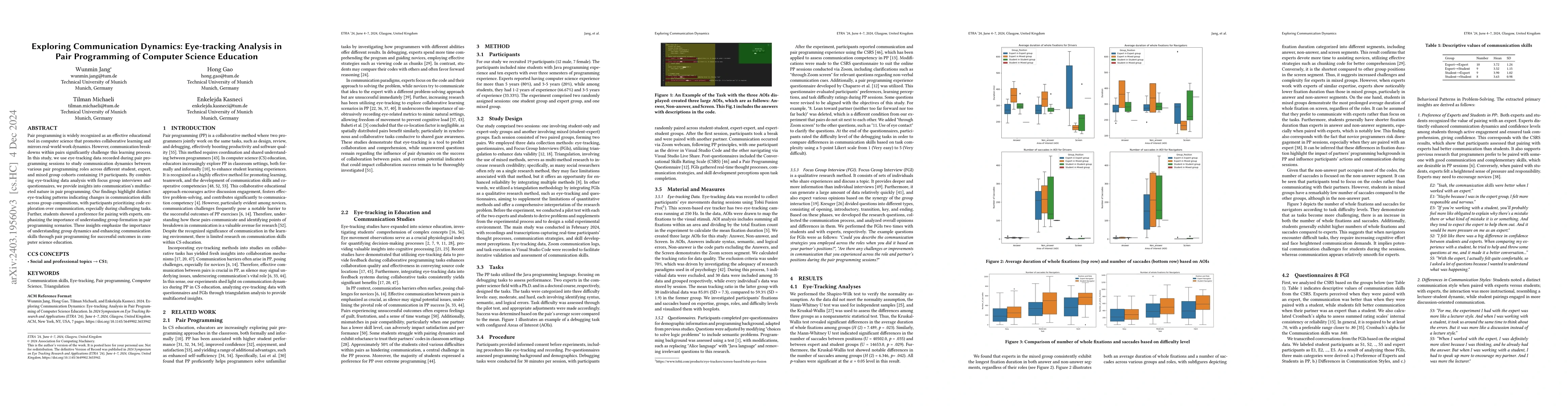 Thumbnail for Exploring Communication Dynamics: Eye-tracking Analysis in Pair
  Programming of Computer Science Education