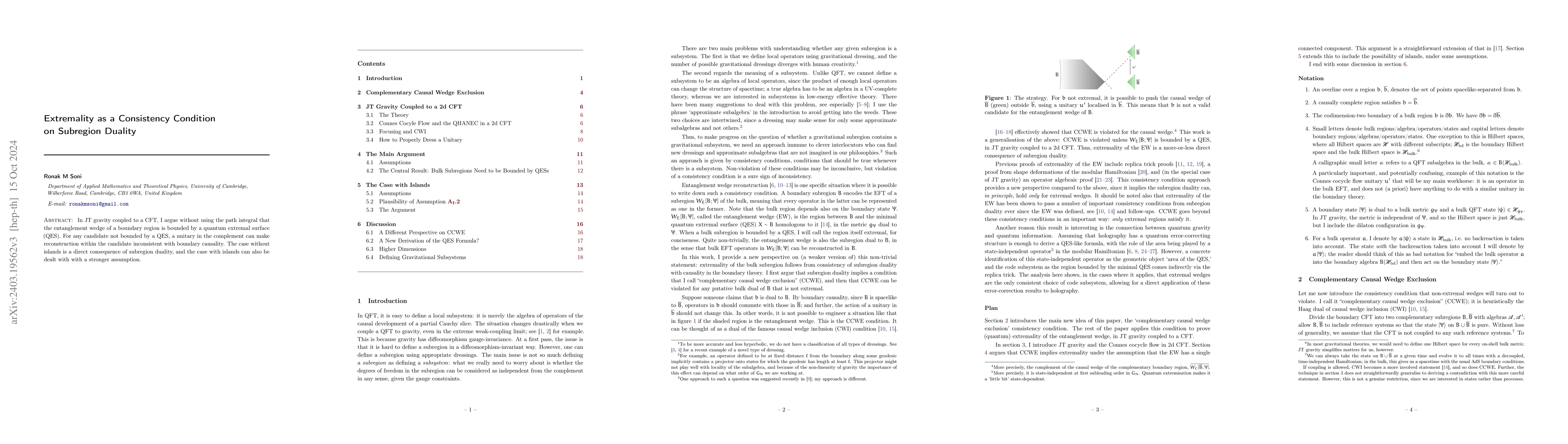 Thumbnail for Extremality as a Consistency Condition on Subregion Duality