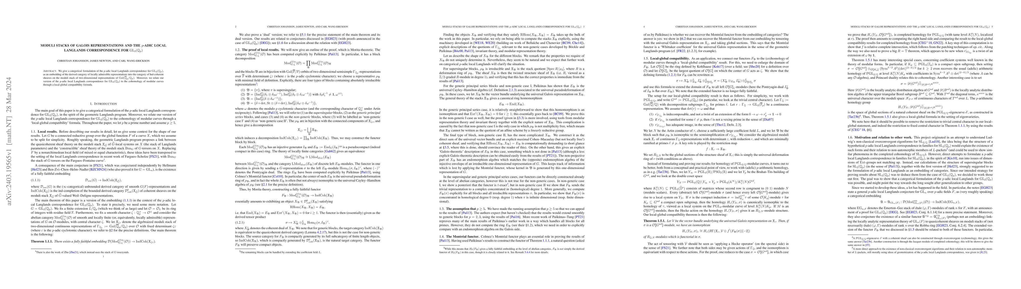Thumbnail for Moduli stacks of Galois representations and the $p$-adic local Langlands
  correspondence for $\mathrm{GL}_2(\mathbb{Q}_p)$