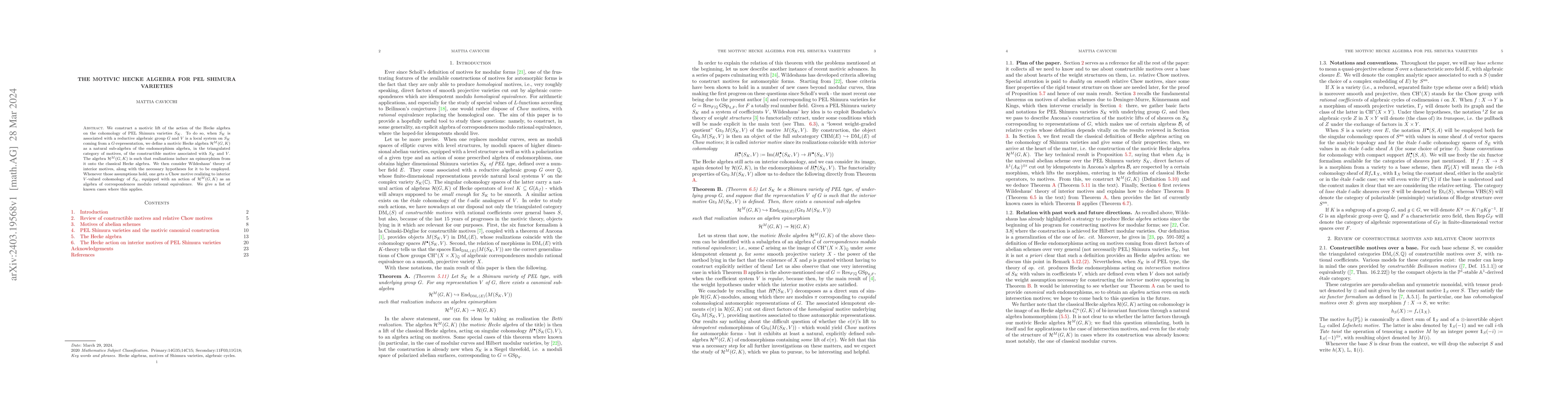 Thumbnail for The motivic Hecke algebra for PEL Shimura varieties