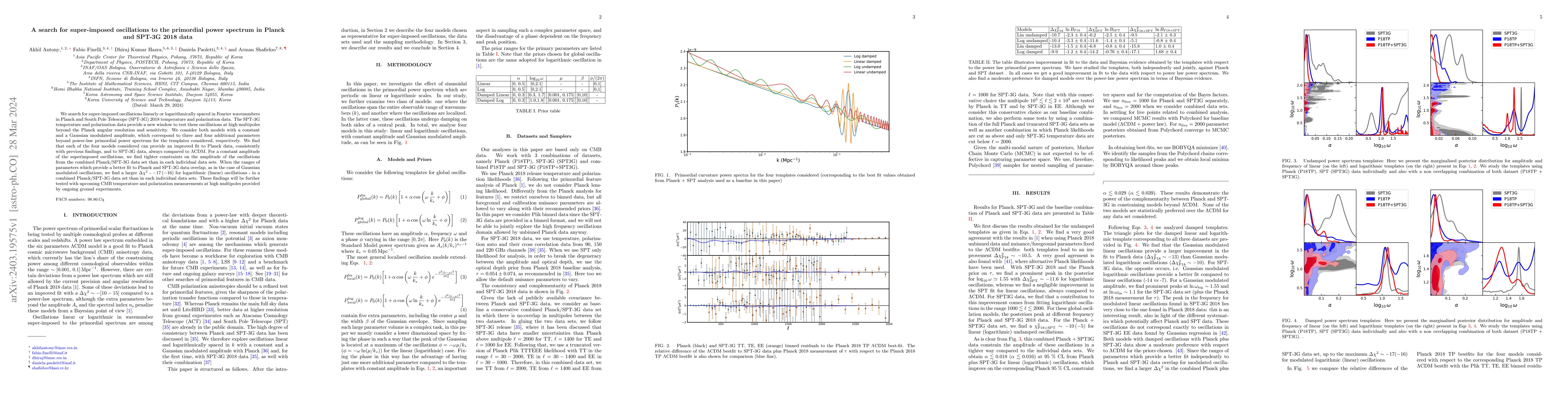 Thumbnail for A search for super-imposed oscillations to the primordial power spectrum
  in Planck and SPT-3G 2018 data