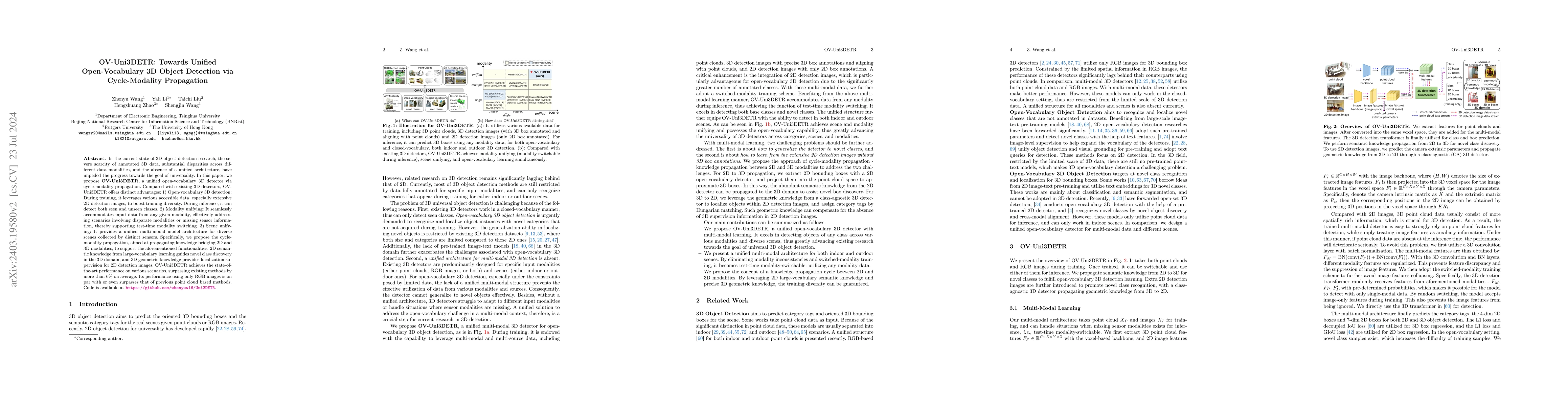 Thumbnail for OV-Uni3DETR: Towards Unified Open-Vocabulary 3D Object Detection via
  Cycle-Modality Propagation