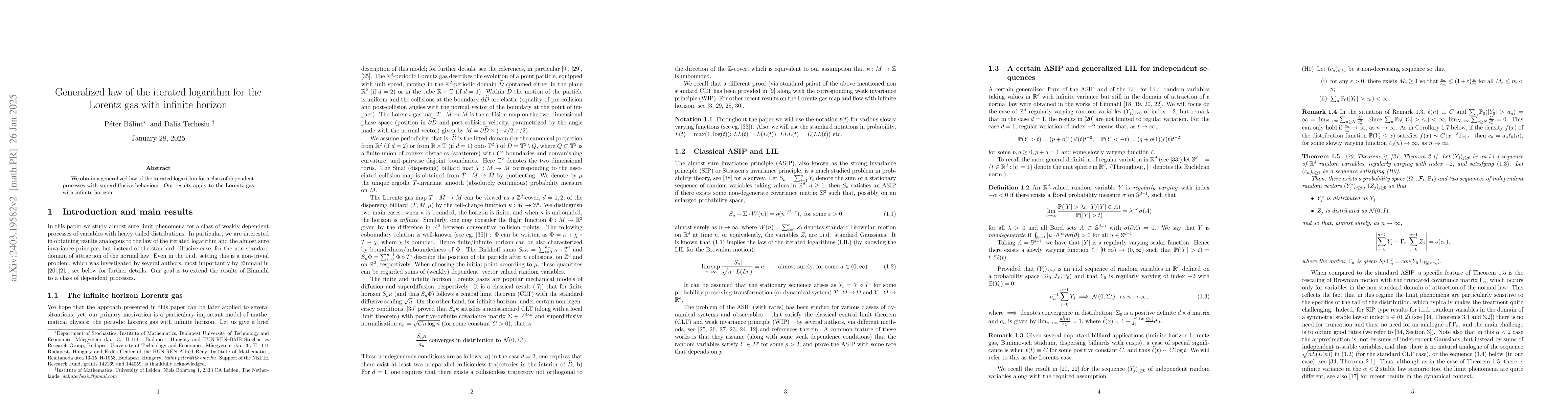 Thumbnail for Generalized law of iterated logarithm for the Lorentz gas with infinite
  horizon