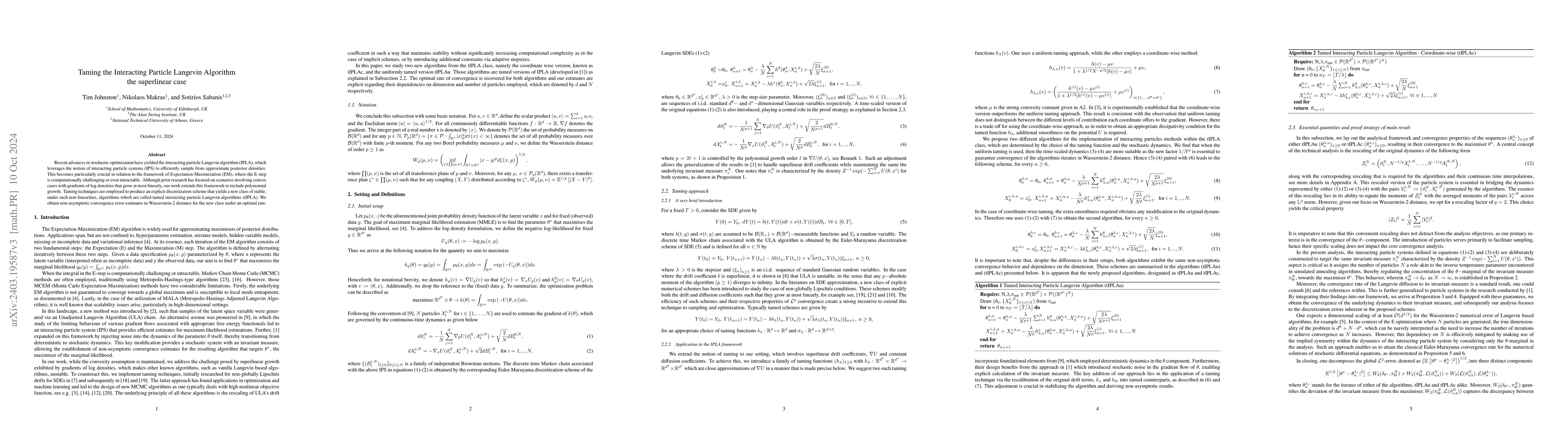 Thumbnail for Taming the Interacting Particle Langevin Algorithm -- the superlinear
  case