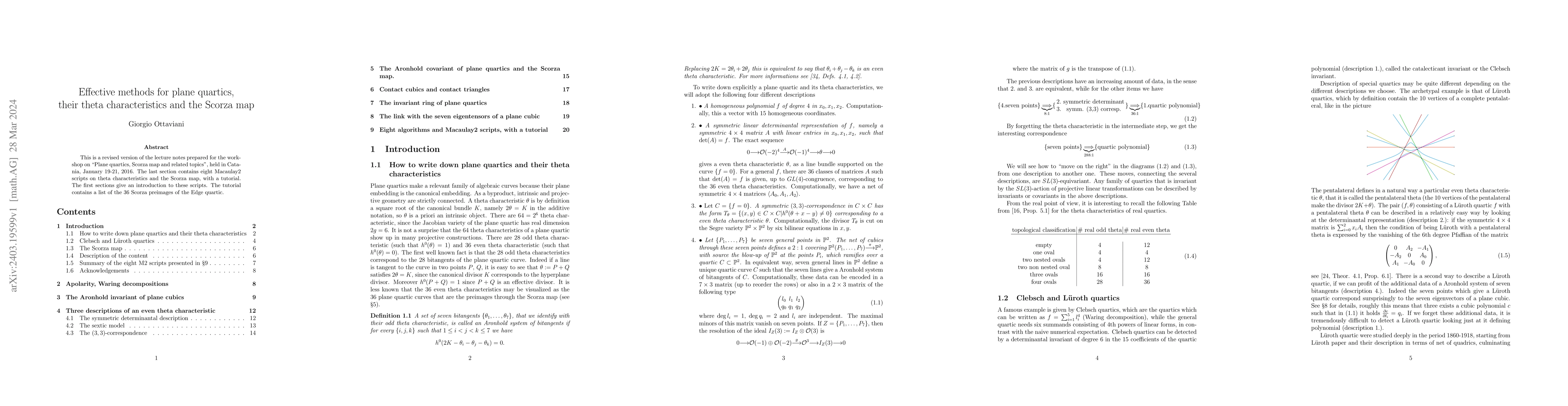 Thumbnail for Effective methods for plane quartics, their theta characteristics and
  the Scorza map