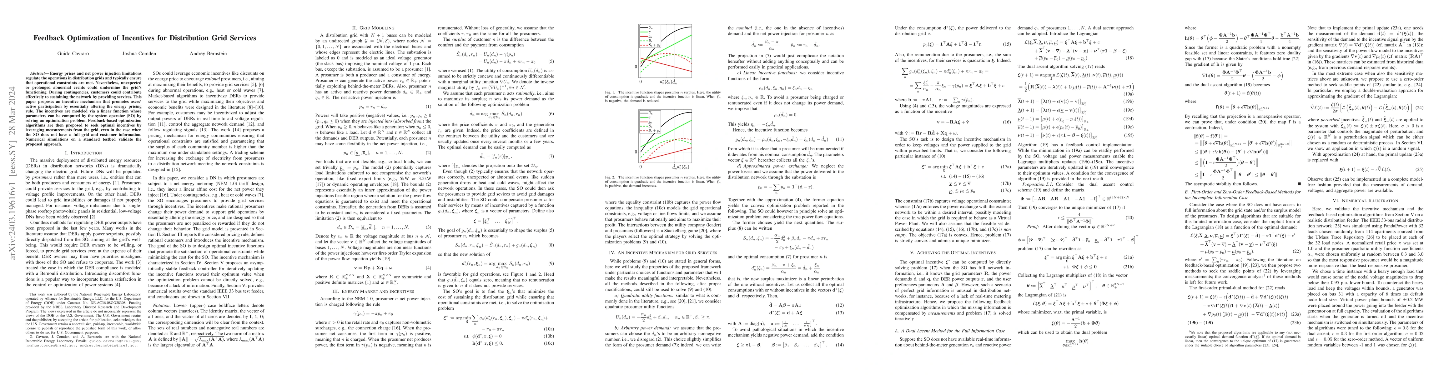 Thumbnail for Feedback Optimization of Incentives for Distribution Grid Services