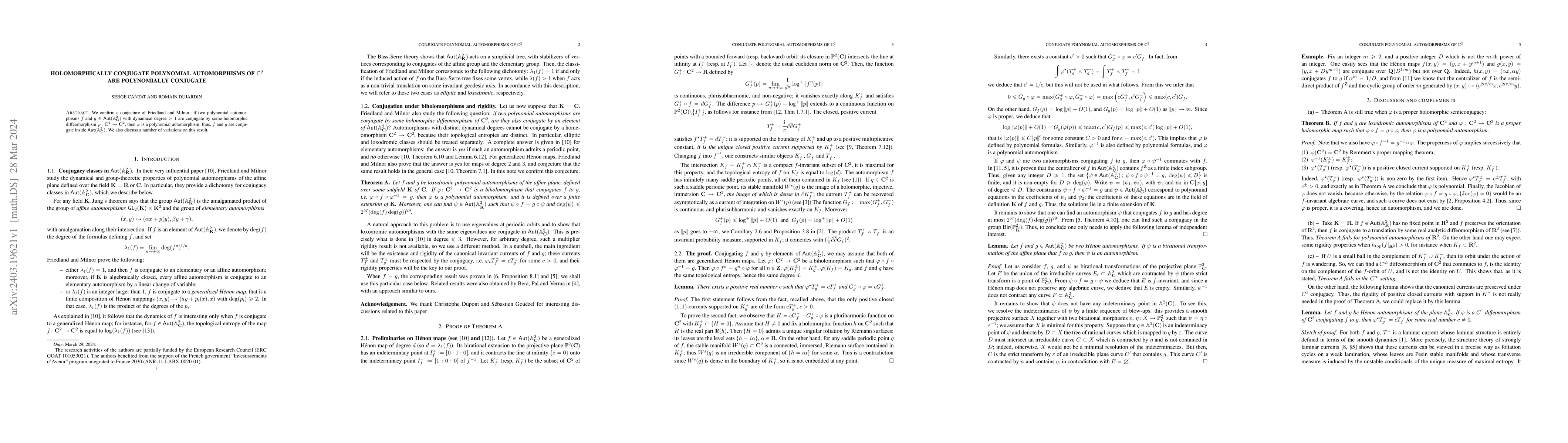 Thumbnail for Holomorphically conjugate polynomial automorphisms of C^2 are
  polynomially conjugate