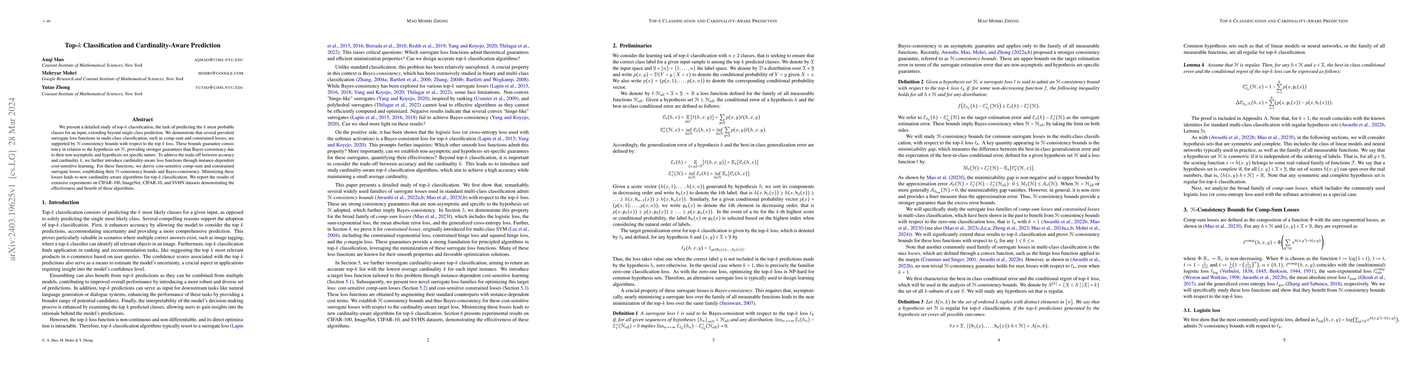 Thumbnail for Top-$k$ Classification and Cardinality-Aware Prediction