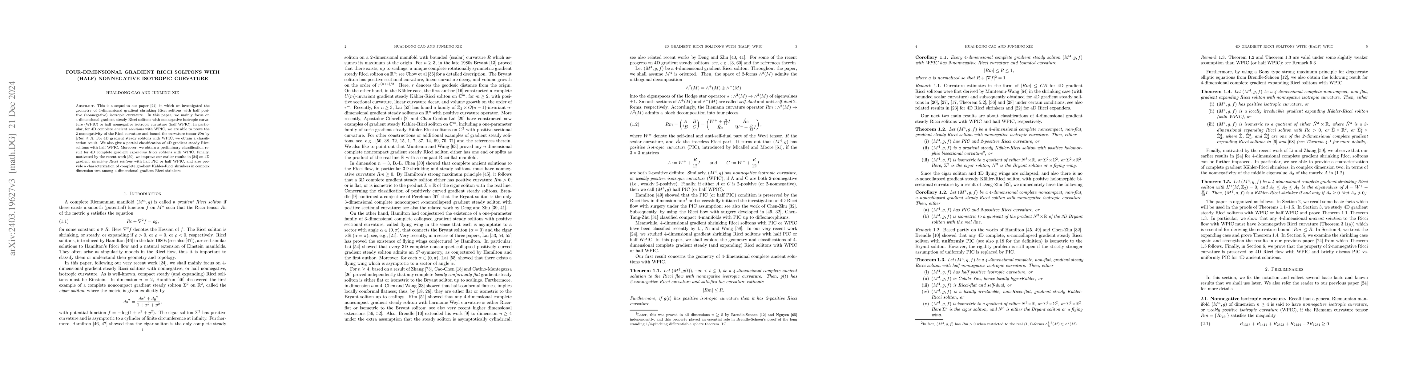 Thumbnail for Four-dimensional gradient Ricci solitons with (half) nonnegative
  isotropic curvature