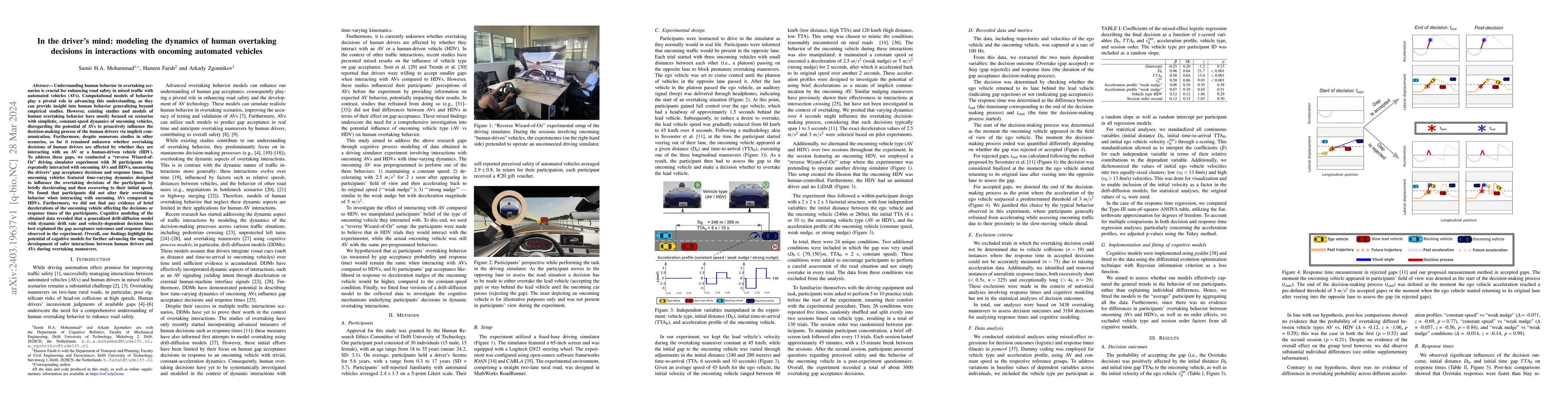 Thumbnail for In the driver's mind: modeling the dynamics of human overtaking
  decisions in interactions with oncoming automated vehicles