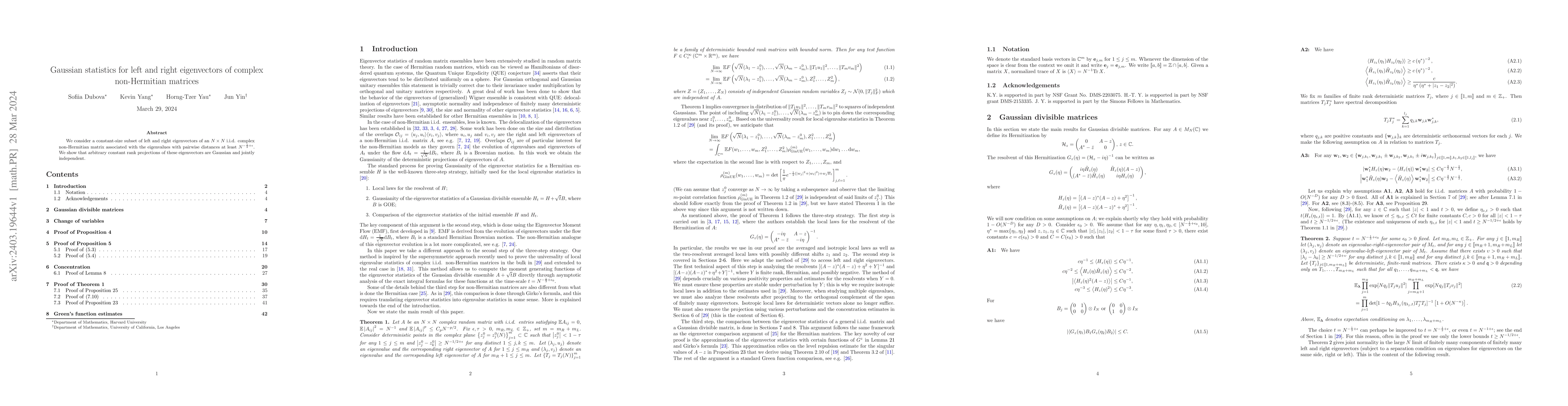 Thumbnail for Gaussian statistics for left and right eigenvectors of complex
  non-Hermitian matrices
