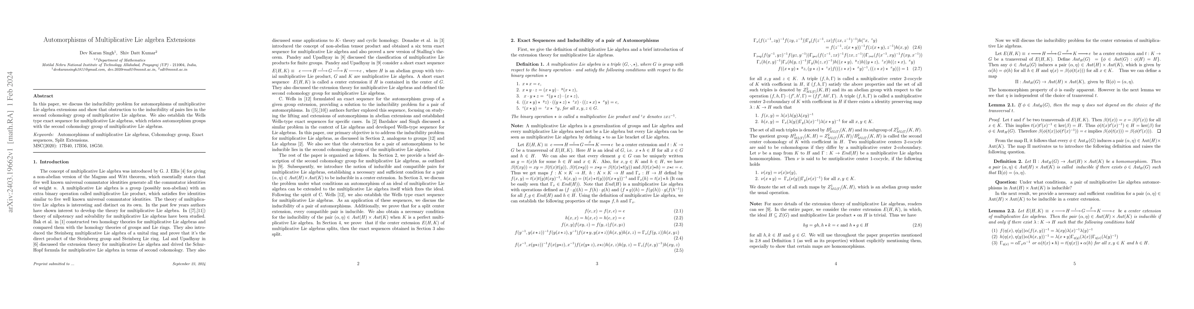 Thumbnail for Automorphisms of Multiplicative Lie algebra Extensions