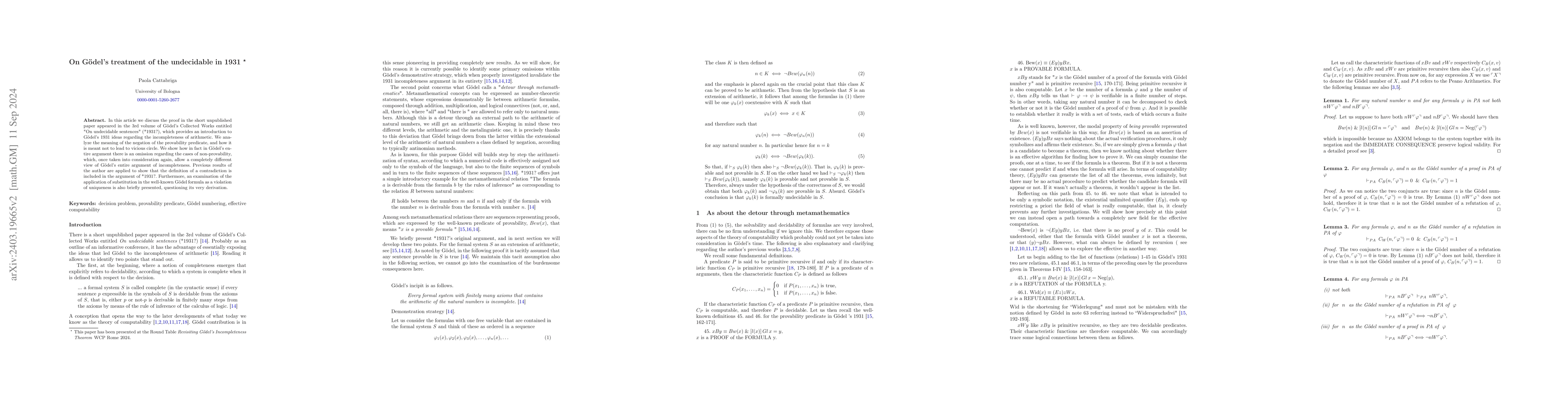 Thumbnail for On Godel's treatment of the undecidable in 1931